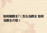 如何做群主?（怎么当群主 如何当群主介绍）