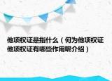 他项权证是指什么（何为他项权证他项权证有哪些作用呢介绍）
