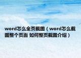 word怎么全页截图（word怎么截图整个页面 如何整页截图介绍）
