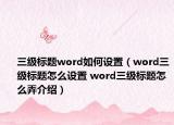三级标题word如何设置（word三级标题怎么设置 word三级标题怎么弄介绍）