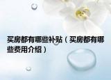 买房都有哪些补贴（买房都有哪些费用介绍）