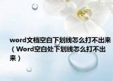 word文档空白下划线怎么打不出来（Word空白处下划线怎么打不出来）