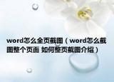 word怎么全页截图（word怎么截图整个页面 如何整页截图介绍）