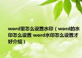 word里怎么设置水印（word的水印怎么设置 word水印怎么设置才好介绍）