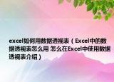 excel如何用数据透视表（Excel中的数据透视表怎么用 怎么在Excel中使用数据透视表介绍）