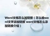 Word文档怎么加链接（怎么给word文字添加链接 word文档怎么添加链接介绍）