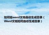 如何给word文档自动生成目录（Word文档如何自动生成目录）