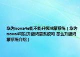 华为nova4e能不能升级鸿蒙系统（华为nova4可以升级鸿蒙系统吗 怎么升级鸿蒙系统介绍）