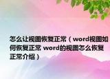 怎么让视图恢复正常（word视图如何恢复正常 word的视图怎么恢复正常介绍）