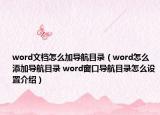 word文档怎么加导航目录（word怎么添加导航目录 word窗口导航目录怎么设置介绍）