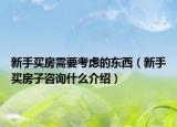 新手买房需要考虑的东西（新手买房子咨询什么介绍）