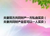 夫妻双方共同财产一方私自买卖（夫妻共同财产是否可以一人买卖）