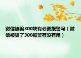 微信被骗300块有必要报警吗（微信被骗了300报警有没有用）