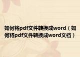 如何将pdf文件转换成word（如何将pdf文件转换成word文档）