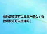 有他项权证可以拿房产证么（有他项权证可以抵押吗）