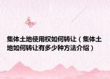 集体土地使用权如何转让（集体土地如何转让有多少种方法介绍）