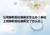 公司辞职后社保断交怎么办（单位上班辞职后社保断交了怎么办）