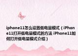 iphone11怎么设置低电量模式（iPhone11打开低电量模式的方法 iPhone11如何打开低电量模式介绍）