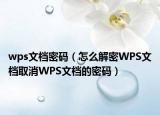 wps文档密码（怎么解密WPS文档取消WPS文档的密码）