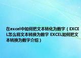 在excel中如何把文本转化为数字（EXCEL怎么将文本转换为数字 EXCEL如何把文本转换为数字介绍）