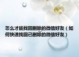 怎么才能找回删除的微信好友（如何快速找回已删除的微信好友）