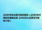 云闪付怎样设置付款码密码（云闪付支付密码在哪里设置 云闪付怎么设置支付密码介绍）