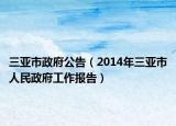 三亚市政府公告（2014年三亚市人民政府工作报告）