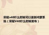 荣耀v40什么时候可以更新鸿蒙系统（荣耀V40什么时候发布）