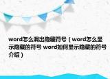 word怎么调出隐藏符号（word怎么显示隐藏的符号 word如何显示隐藏的符号介绍）