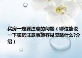 买房一定要注意的问题（哪位能说一下买房注意事项容易忽略什么?介绍）