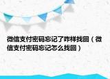 微信支付密码忘记了咋样找回（微信支付密码忘记怎么找回）
