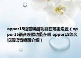 oppor15语音唤醒功能在哪里设置（oppor15语音唤醒功能在哪 oppor15怎么设置语音唤醒介绍）