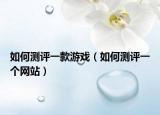 如何测评一款游戏（如何测评一个网站）
