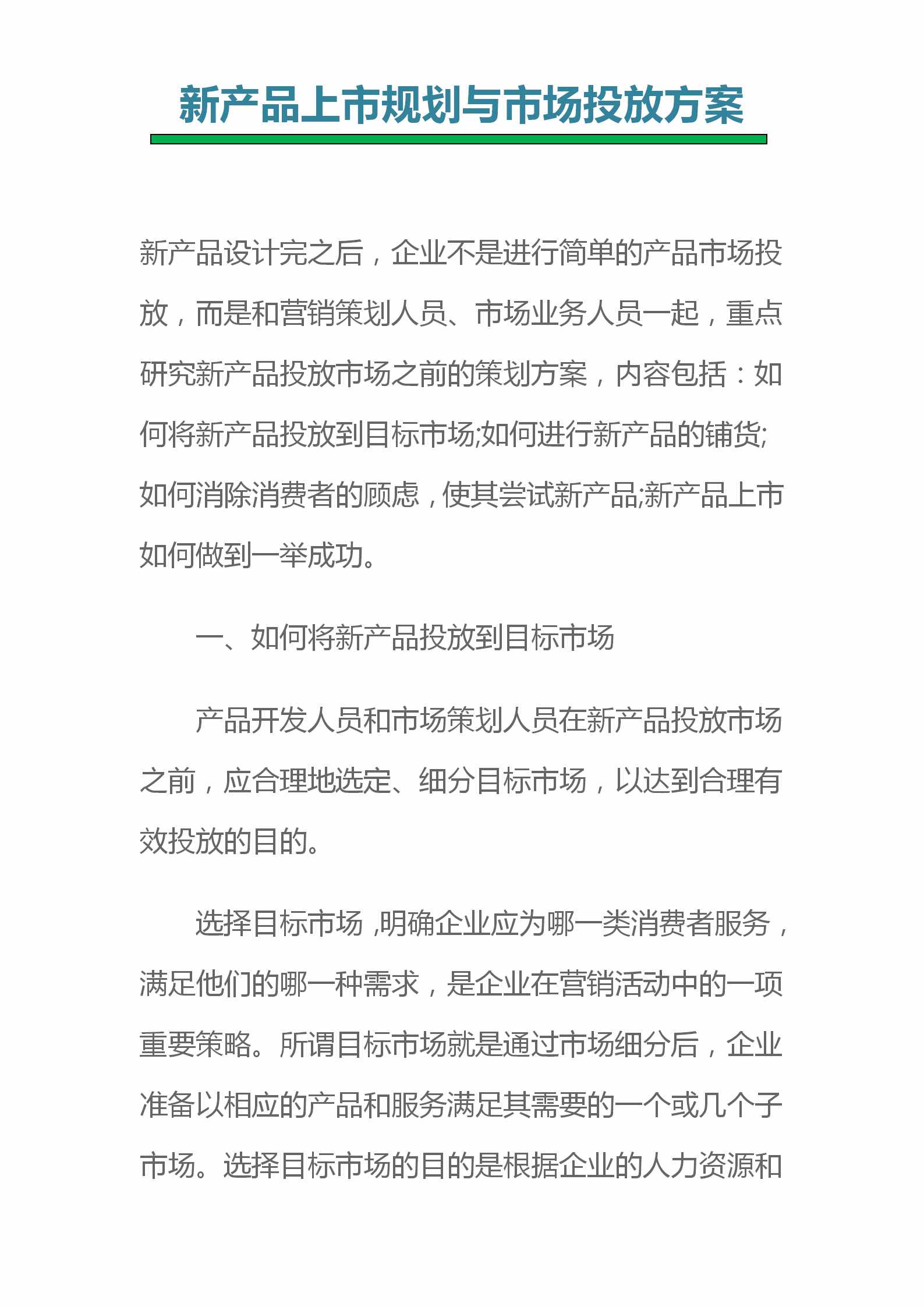新产品上市规划与市场投放方案（完整版+案例说明）