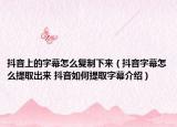 抖音上的字幕怎么复制下来（抖音字幕怎么提取出来 抖音如何提取字幕介绍）