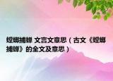 螳螂捕蝉 文言文意思（古文《螳螂捕蝉》的全文及意思）