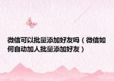 微信可以批量添加好友吗（微信如何自动加人批量添加好友）