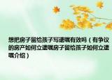 想把房子留给孩子写遗嘱有效吗（有争议的房产如何立遗嘱房子留给孩子如何立遗嘱介绍）