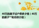 40万的房子过户费多少钱（40万的房子**和月供介绍）