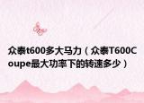 众泰t600多大马力（众泰T600Coupe最大功率下的转速多少）