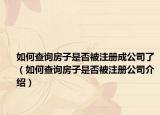 如何查询房子是否被注册成公司了（如何查询房子是否被注册公司介绍）