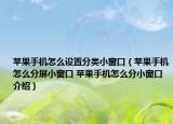 苹果手机怎么设置分类小窗口（苹果手机怎么分屏小窗口 苹果手机怎么分小窗口介绍）