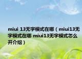 miui 13无字模式在哪（miui13无字模式在哪 miui13无字模式怎么开介绍）