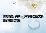 税务筹划 纳税人获得税收最大利益的筹划方法
