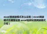 excel里阅读模式怎么设置（excel阅读模式在哪里设置 excel如何设置阅读模式介绍）