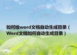 如何给word文档自动生成目录（Word文档如何自动生成目录）