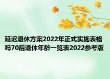 延迟退休方案2022年正式实施表格吗70后退休年龄一览表2022参考版
