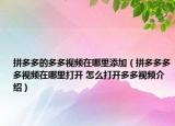 拼多多的多多视频在哪里添加（拼多多多多视频在哪里打开 怎么打开多多视频介绍）