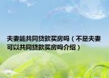 夫妻能共同贷款买房吗（不是夫妻可以共同贷款买房吗介绍）