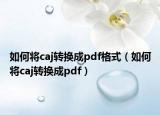 如何将caj转换成pdf格式（如何将caj转换成pdf）